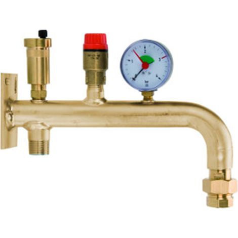 Eurojauge – Console vase d'expansion 320 mm – Fixation murale – Purgeur automatique avec clapet d'isolement – Acier doré