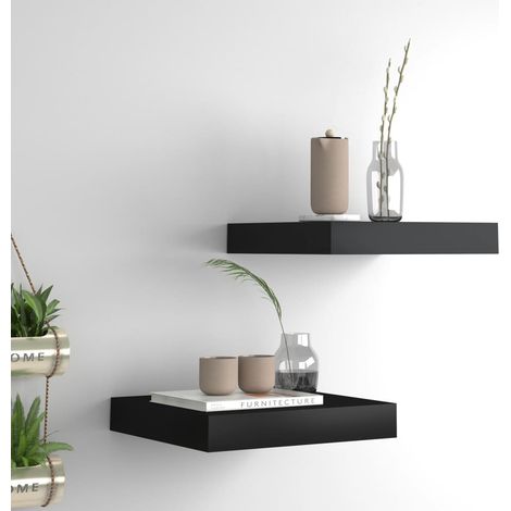 Lot de 2 Étagères murales,Étagère suspendue,Etagères Flottantes noir 23x23,5x3,8 cm MDF CFW83206 (1/5)