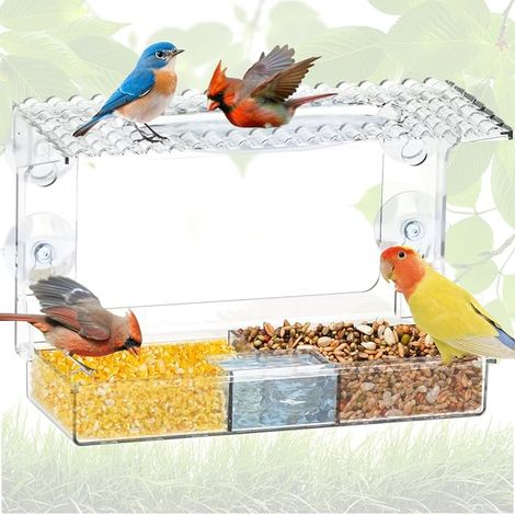Transparent Window Bird Feeder 24.7 x 10 x 13.8 cm Removable Bird Feeder for Transparent Window Large Size with Suction Cups for Unique Home Style Gift (1/5)