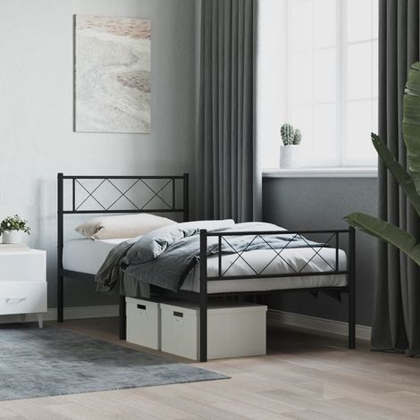 Metal Bed Frame without Mattress with Footboard Black 90x190cm vidaXL (1/5)