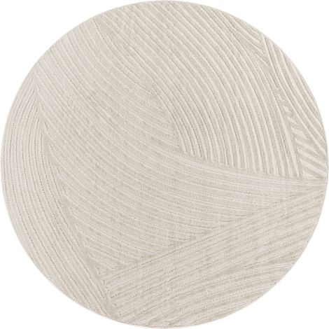 Tapis intérieur/extérieur résistant aux intempéries, balcon/chambre, motif bohème scandi, uni Crème, Rond, 200 cm x 200 cm x 10 mm (1/5)
