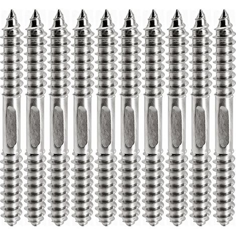 10 Pièces M8x80mm Vis à Double Extrémité, Tête Double Extrémité Bois à Bois, Boulons Filet Autotaraudeur, pour Fixation de Meubles, Connecteur de Travail, Argent (1/5)