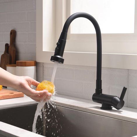 Mitigeur Rabattable Cuisine Noir, Robinet Cuisine Rabattable Avec 3 Jets Modes, robinet Cuisine Pliable Pour Fenêtre, mitigeur Cuisine Noir Fabriqué En Laiton (1/5)