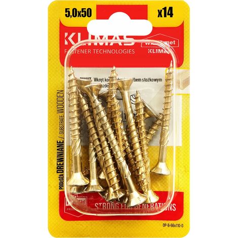 Vis Charpente Bois Klimas, 5 x 50 mm, Empreinte Torx, Tête Fraisée, Blister 14 Pièces (1/5)