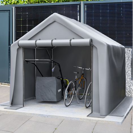 Abri vélo 244x241x217 cm en métal gris foncé, gain de place pour jardin FloraGrace (1/5)
