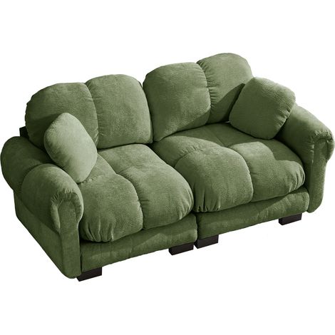 Sofá modular de 2 plazas en chenilla con cojines de asiento acolchados, respaldo curvado, verde (1/5)