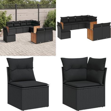 8-tlg. Garten-Sofagarnitur mit Kissen Schwarz Poly Rattan - Gartenmöbel - Rattan Möbel - Lounge Set - Gartenlounge - Esstischgarnitur - Home & Living (1/5)