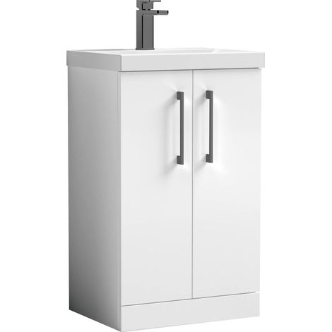Balterley Bramshall Modern Bathroom 2 Soft Close Door & Mid-Edge Vanity Unit Basin, Gloss White, 500mm (1/2)