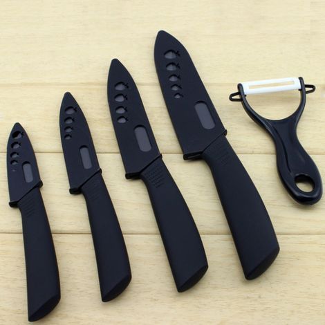 Couteau Céramique - Jeu de 5 Couteaux de Cuisine avec Étuis - 6 Pouces Chef - 5 Pouces Utilitaire - 4 Pouces Fruits - 3 Pouces Éplucheur - 1 Épluche-légumes - Lot de 6 Pièces (1/5)