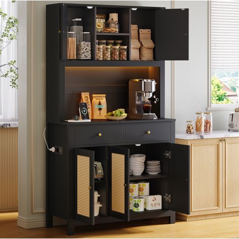 Mueble de cocina alto 100 x 40 x 180 cm con LED RGB, enchufes y 2 cajones, negro OKMYHOME (1/5)