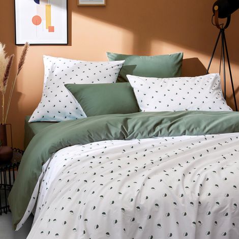 Housse de couette en percale au style géométrique Vert Olive 260x240 cm