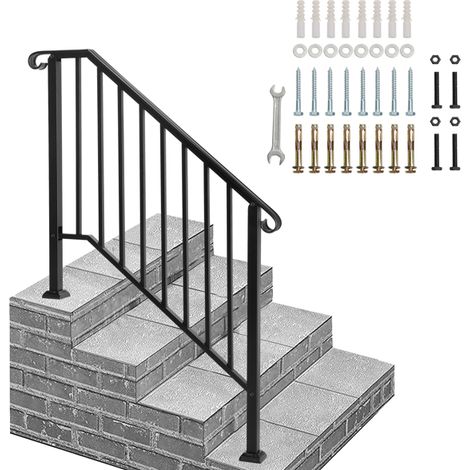 GROOFOO Premium Matte Black 3-Tier Outdoor Iron Handrail – Rust-Resistant, Easy Install, Durable & Stylish for Modern Exteriors (1/5)