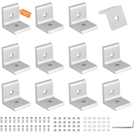 Set de 12 Équerres de Connexion, Fixation pour Profilés Aluminium 40x40, 40x80 Rainure 8 - Connecteurs d'Angle avec Vis et Clé Allen pour Profilés Aluminium, Équerres, DIY (Argent - 4040) (1/5)