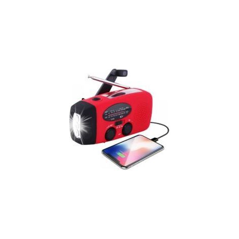 Tragbares Solarradio, autarkes AM/FM/NOAA-Handkurbelradio, Notfallwettergerät mit 3-LED-Taschenlampe und Handy-Ladegerät für Wandern und Camping (rot) (1/5)