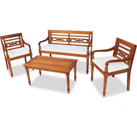 4-tlg. Garten-Lounge-Set mit Auflagen Massivholz Teak