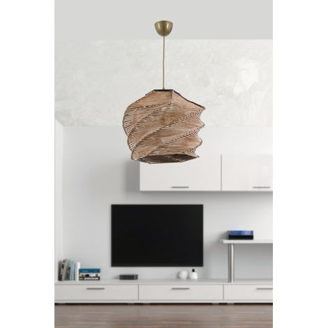 Elegante lampadario in legno color cammello, alto 65 cm. Certificato CE, attacco E27. (1/5)