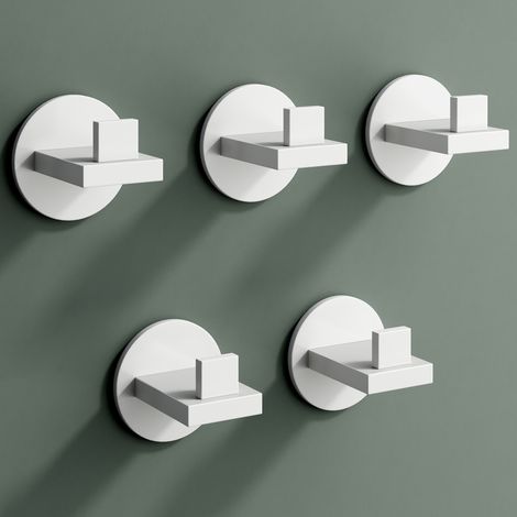 Mai & Mai Kleiderhaken 5 Stück Wandgarderobe Wandhaken aus Edelstahl Garderobenleiste Garderobenhaken 8cm Matt weiß Stalo-08