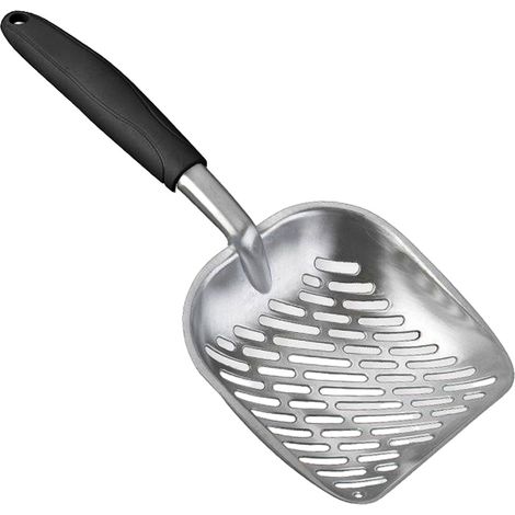 1 Ramasse-litière pour chat, manche long, grille perforée, poignée ergonomique en caoutchouc, compatible avec litières agglomérantes (1/5)