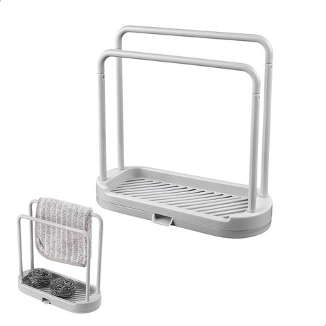 Rangement Produits Menagers,Porte Eponge Evier Cuisine,Support à 2 Tige Support Eponge Evier,Casiers et Supports de Cuisine pour Eponge,Brosse,Bouchon D'évier et Chiffon (1/5)