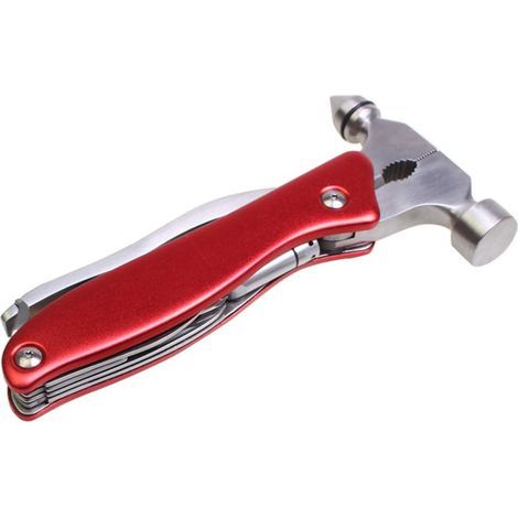 Martello di sicurezza per auto in acciaio inossidabile, multiutensile, kit di attrezzi multifunzionale portatile per evacuazione di emergenza in auto, campeggio, uso domestico, rosso (1/5)