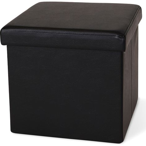dibea faltbarer Sitzhocker / Aufbewahrungsbox, Sitzbank aus Kunstleder, 38 x 38 x 38 cm, schwarz