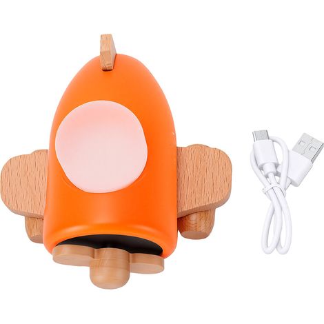 Veilleuse en bois massif en forme d'avion avec hélice, rechargeable, 7 couleurs, idéale pour la chambre de bébé ou l'allaitement. Décoration de table de chevet. (1/5)