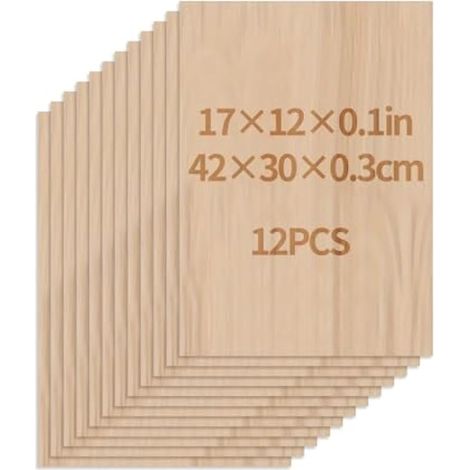 Lot de 12 plaques de contreplaqué 3 mm A3 en tilleul 42 x 30 cm pour travaux manuels, bricolage, travail du bois, travail laser, pyrogravure, modélisme, peinture (1/5)