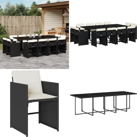 13-tlg. Garten-Essgruppe mit Kissen Schwarz Poly Rattan - Gartentisch - Esstisch - Gartenmöbel Set - Outdoor Möbel - Terrassenmöbel - Home & Living (1/5)