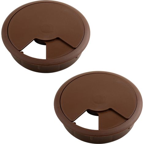 2x Passe câble Bureau Table Fil diamètre 80mm encastrable Cordon Prise Ordinateur écran Accessoire ameublement, marron foncé (1/4)
