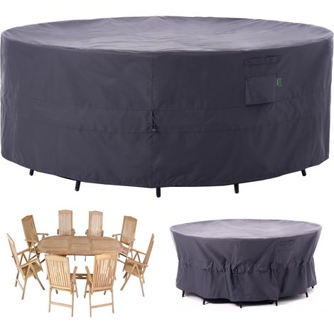 Housse de meubles de terrasse résistante aux déchirures, imperméable, résistante aux UV, coupe-vent - Gris - 213,4 cm de diamètre x 78,7 cm de haut (1/5)