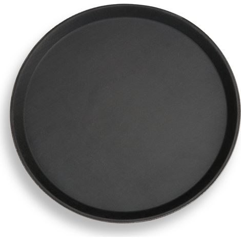 Vassoio da portata rotondo antiscivolo per ristorazione 2 x 35 cm in plastica nera 130005105