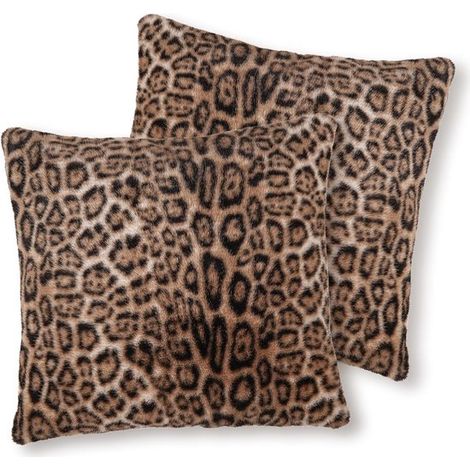 Set di 2 fodere per cuscini in finta pelliccia di coniglio,cuscini decorativi con stampa leopardata marrone per divano e camera da letto,45X (1/5)