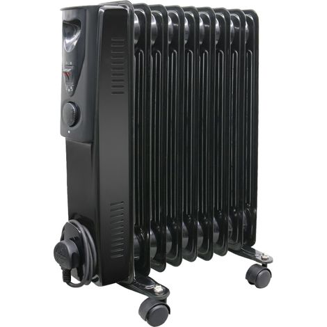 Black Oil Filled Radiator Portable Electric Heater Thermostat 9 Fin 2000W (1/5)