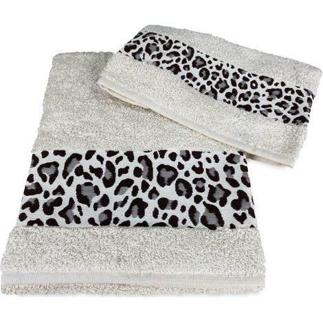 SET ASCIUGAMANI spugna JACQUARD 1+1 VISO e ospite MACULATO beige SACCO WASHY