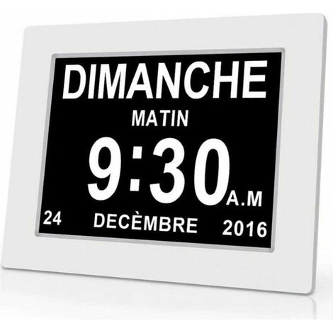 One Piece 7" Digital Calendar Clock with Date and Time, Alzheimer's Watch for Parents, Medication Reminder for Grandparents and Kids - White (1/4)