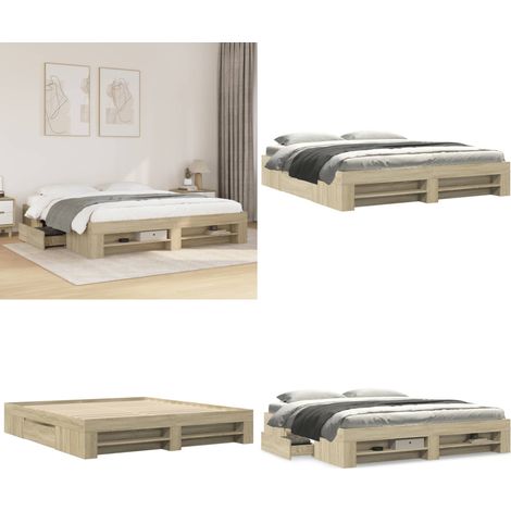 vidaXL Bettgestell ohne Matratze Sonoma-Eiche 180x200 cm Holzwerkstoff (1/5)