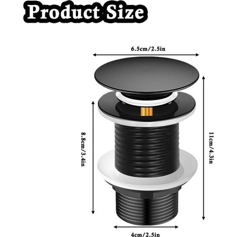 Bonde de Lavabo Noir sans Trop Plein, Bonde de Lavabo sans Trop Plein Universelle Normes-G 1 ¼ avec Joint Bonde Lavabo pour Vasque a Poser, pour Cuisines, Bain, Lavabo, Évier (1/5)