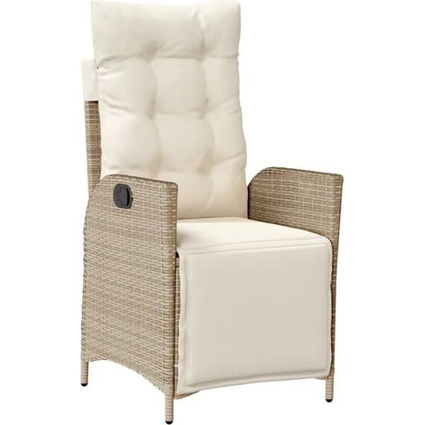 Fauteuil inclinable et repose-pieds en résine tissée beige (1/5)