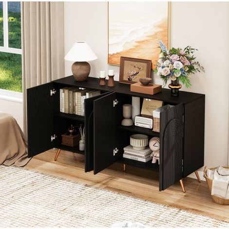 MEUBLIV Mobile porta scarpe 150x38x83 cm nero – ante arcuate e ripiani regolabili (1/5)
