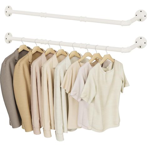 2er Set Tringle Vetement Murale, Penderie Murale 90cm, Type-L, Barre Dressing Industriel, Portant pour Salon, Chambre, Gain de Place, Montage Facile, Robuste et Durable, Beige (1/5)