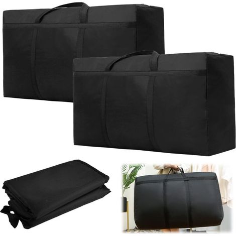 Lot de 2 160L Grand Sac De Rangement, Imperméable Housse Rangement Couette, Sac Demenagement en Tissu Oxford 420D, Pour Déménagement, Couette, Couvertures, Oreillers (90 x 55 x 27 cm, Noir) (1/5)