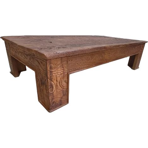 Mesa de centro de madera acabado artesanal marrón 148x82x37 cm (1/5)