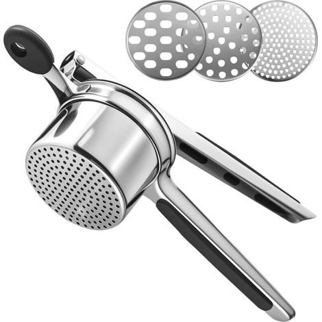 Presse-purée professionnel avec éplucheur à légumes, robuste en acier inoxydable, avec 3 filtres interchangeables pour purée de pommes de terre, compote de pommes de terre et fruits. (1/4)