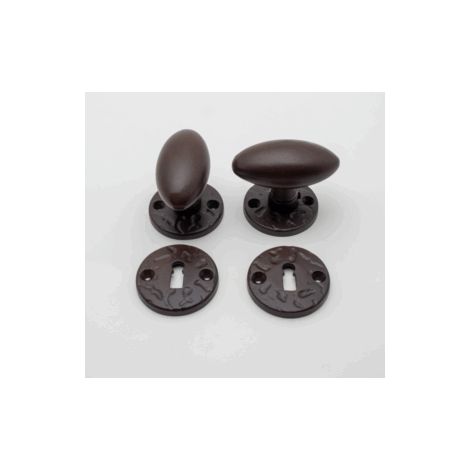 Quincadeco – Poignée de porte ovale alu finition rouille – Rosace 52mm avec trou clé – Fixation universelle – Fabrication européenne