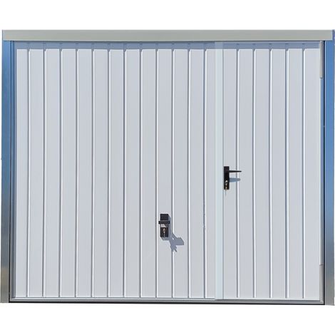 Spadone – Porte de garage basculante blanche avec portillon droit 240 x 200 cm – Panneaux sandwich en acier pré-laqué – Isolation en mousse polyuréthane