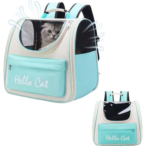 1 Sac à dos pour petit animal,37x25x34cm,tissu Oxford et PVC,fenêtre transparente,respirant,pour chat et chien,voyage et vétérinaire (1/5)