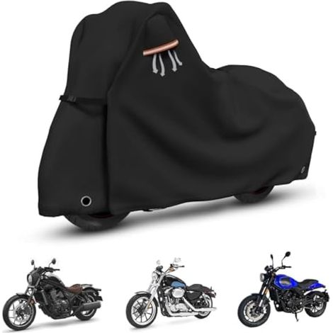 JP-93-XL Housses de moto imperméables 500D très résistantes toutes saisons pour Harley Davidson XTM 350, XTM 500 et la plupart des motos 218,4 x 104,1 x 127 cm Noir (1/5)