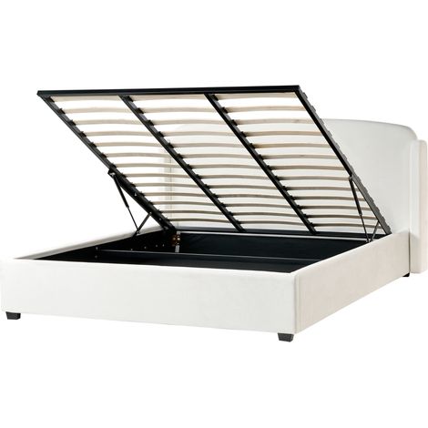 Cama de tela con cabecero 180 x 200 cm cabecero tapizado con alas blanco crema Bernay