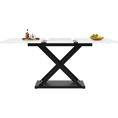 CHICFURN Mesa de comedor extensible 120-160x80 cm MDF mármol blanco, patas negras (1/5)