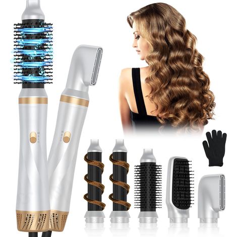 Set asciugacapelli, piastra per capelli, spazzola asciugacapelli da 1000 W, ferro arricciacapelli a ioni negativi, 3 impostazioni di temperatura e 5 accessori, per lisciare e arricciare, volume e asci